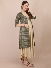 Load image into Gallery viewer, Sage Green Gold Print Maternity and Nursing Kurti - side