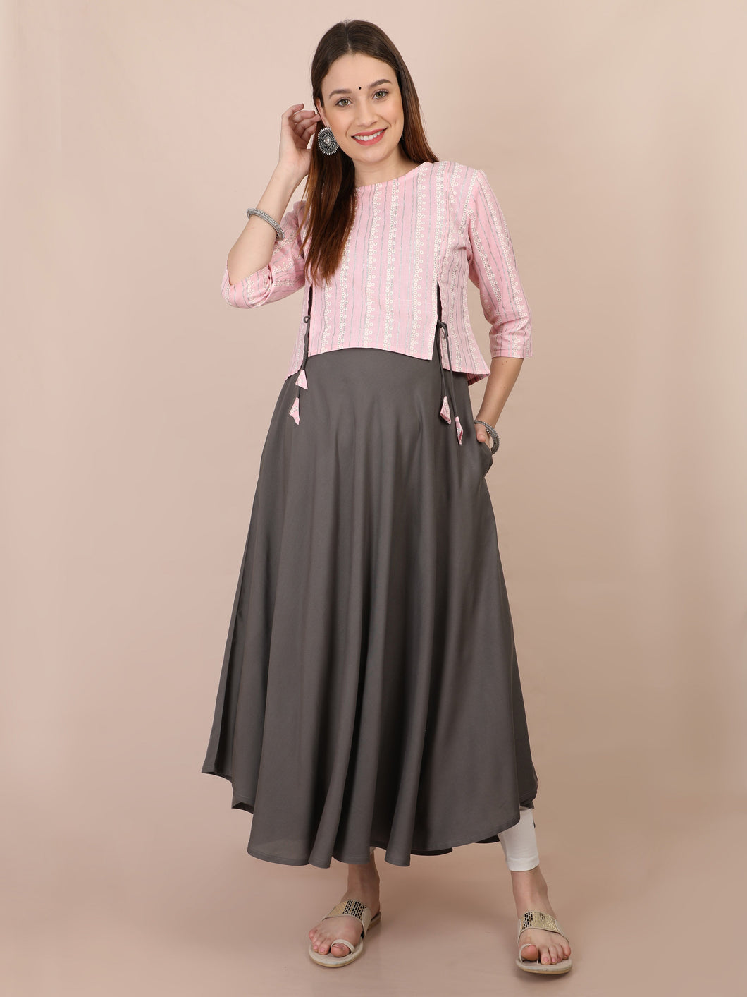 Blossom Pink Maternity and Nursing Kurti - Front