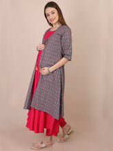 Load image into Gallery viewer, Frost Grey Printted Maternity and Nursing Kurti - side