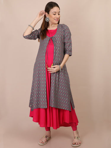 Frost Grey Printted Maternity and Nursing Kurti
