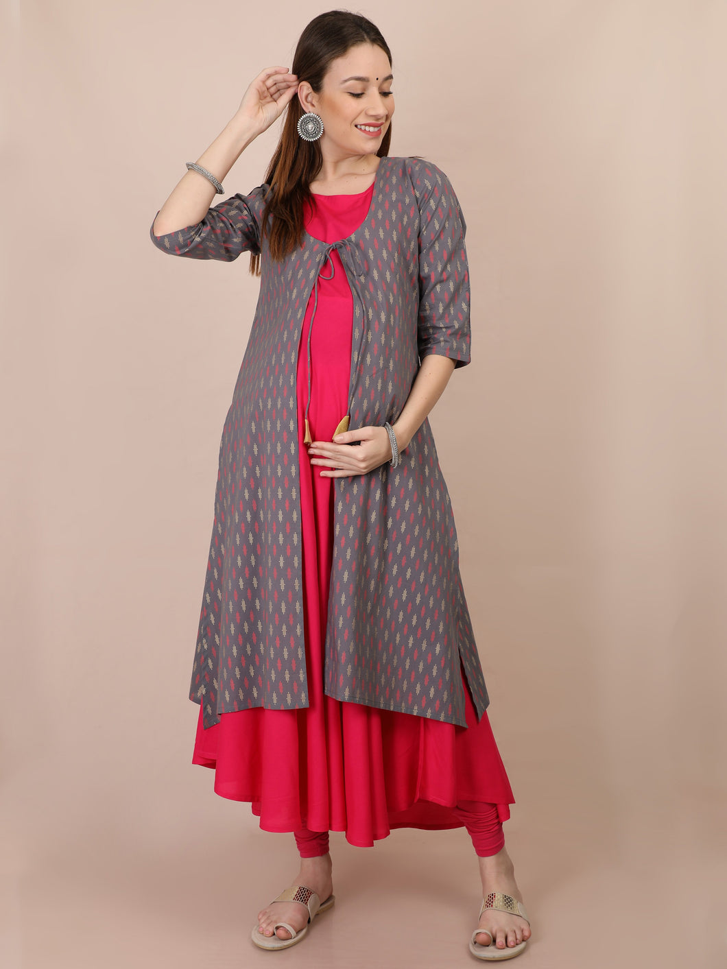 Frost Grey Printted Maternity and Nursing Kurti