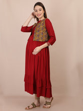Load image into Gallery viewer, Boho Chic Maroon Maternity and Nursing Kurti - Side