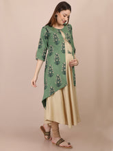 Load image into Gallery viewer, Basil Green Maternity and Nursing Kurti - Side