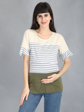 Load image into Gallery viewer, Olive and Grey Stripes Casual Maternity and Nursing Wear Top