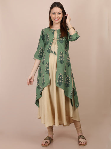 Basil Green Maternity and Nursing Kurti - Front