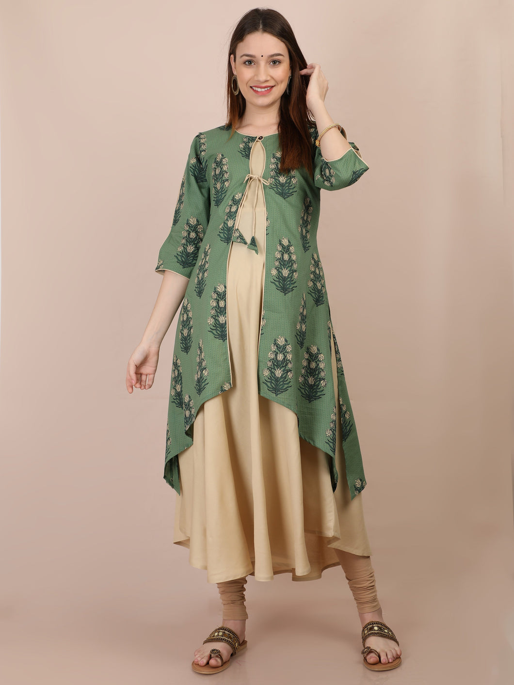 Basil Green Maternity and Nursing Kurti - Front