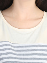 Load image into Gallery viewer, Olive and Grey Stripes Casual Maternity and Nursing Wear Top- Neck View