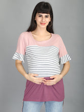 Load image into Gallery viewer, Lavender and Grey Stripes Casual Maternity and Nursing Wear Top