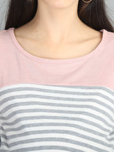 Load image into Gallery viewer, Lavender and Grey Stripes Casual Maternity and Nursing Wear Top- Neck View