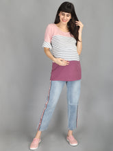 Load image into Gallery viewer, Lavender and Grey Stripes Casual Maternity and Nursing Wear Top- Full View