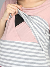 Load image into Gallery viewer, Lavender and Grey Stripes Casual Maternity and Nursing Wear Top- Zoom View