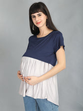 Load image into Gallery viewer, Navy Blue Empire Casual Maternity and Nursing Wear Top- Left View