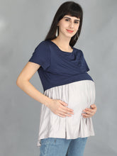 Load image into Gallery viewer, Navy Blue Empire Casual Maternity and Nursing Wear Top- Right View
