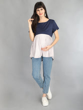 Load image into Gallery viewer, Navy Blue Empire Casual Maternity and Nursing Wear Top