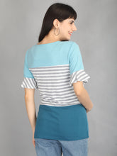 Load image into Gallery viewer, Blue and Grey Stripes Casual Maternity and Nursing Wear Top- Back View