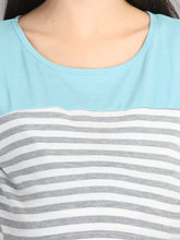Load image into Gallery viewer, Blue and Grey Stripes Casual Maternity and Nursing Wear Top- Neck View