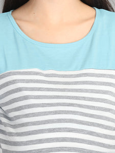 Blue and Grey Stripes Casual Maternity and Nursing Wear Top- Neck View