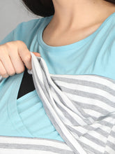 Load image into Gallery viewer, Blue and Grey Stripes Casual Maternity and Nursing Wear Top- Zoom View