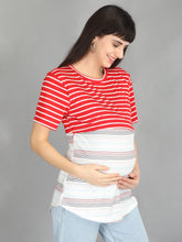 Load image into Gallery viewer, Red and White Stripes Casual Maternity and Nursing Wear Top- Right View