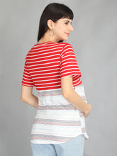 Load image into Gallery viewer, Red and White Stripes Casual Maternity and Nursing Wear Top- Back View