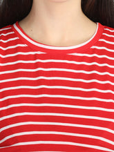 Load image into Gallery viewer, Red and White Stripes Casual Maternity and Nursing Wear Top- Neck View