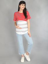 Load image into Gallery viewer, Red and White Stripes Casual Maternity and Nursing Wear Top- Full View
