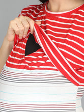Load image into Gallery viewer, Red and White Stripes Casual Maternity and Nursing Wear Top- Zoom View
