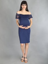 Load image into Gallery viewer, Navy Blue Lace Maternity Dress