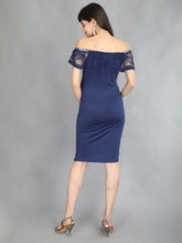 Load image into Gallery viewer, Navy Blue Lace Maternity Dress - Back View