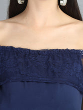 Load image into Gallery viewer, Navy Blue Lace Maternity Dress - Neck View