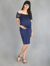 Load image into Gallery viewer, Navy Blue Lace Maternity Dress