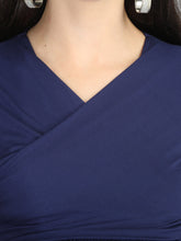 Load image into Gallery viewer, Navy Blue &amp; Yellow Wrap Maternity And Nursing Dress - Neck View
