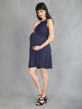 Load image into Gallery viewer, Navy Blue Halter Neck Maternity Dress