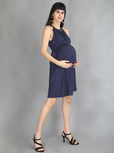Load image into Gallery viewer, Navy Blue Halter Neck Maternity Dress