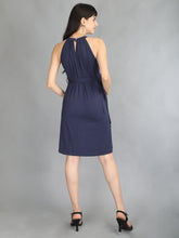 Load image into Gallery viewer, Navy Blue Halter Neck Maternity Dress - Back View