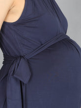 Load image into Gallery viewer, Navy Blue Halter Neck Maternity Dress - Side View