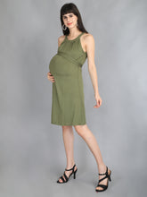 Load image into Gallery viewer, Olive Green Halter Neck Maternity Dress