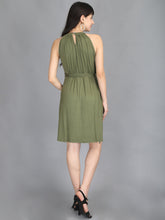 Load image into Gallery viewer, Olive Green Halter Neck Maternity Dress - Back View