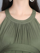 Load image into Gallery viewer, Olive Green Halter Neck Maternity Dress - Neck View