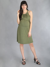Load image into Gallery viewer, Olive Green Halter Neck Maternity Dress