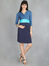 Load image into Gallery viewer, Ink Teal Wrap Maternity and Nursing Dress
