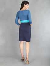 Load image into Gallery viewer, Ink Teal Wrap Maternity and Nursing Dress - Back View