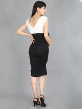 Load image into Gallery viewer, Black and White Elegant Maternity Dress - Back View