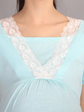 Load image into Gallery viewer, Lace Turquoise Maternity and Nursing Casual Dress - Neck View