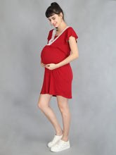 Load image into Gallery viewer, Lace Wine Maternity and Nursing Dress