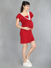 Load image into Gallery viewer, Lace Wine Maternity and Nursing Dress