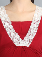 Load image into Gallery viewer, Lace Wine Maternity and Nursing Dress - Neck View