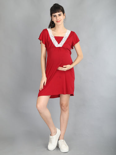 Lace Wine Maternity and Nursing Dress