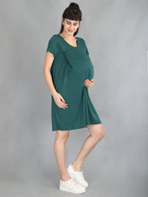 Load image into Gallery viewer, Bottle Green Maternity and Nursing Dress