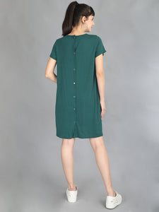 Bottle Green Maternity and Nursing Dress - Back View